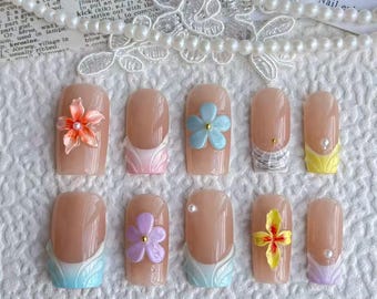 Flower nails, hand painted nail,custom press on nails,3D Nails,Gel Nails,Acrylic Nails  ,Fake nails,Nail Art,Cute nails,Girl gift,gift