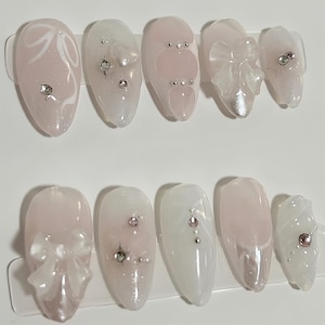 Wedding nails ,Flower Nails hand painted nail,custom press on nails,3D Nails,Bow Nails,Acrylic Nails  ,Fake nails,Nail Art,Floral Nails