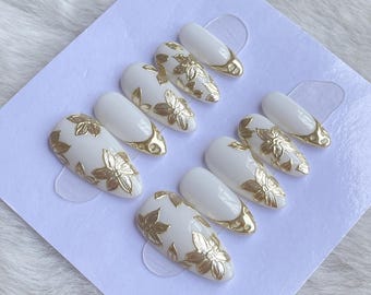 Elegant Stylish Golden nails,Pink hand painted nail,custom press on nails,3D Nails,Gel Nails,Acrylic Nails  ,Fake nails,Nail Art,Cute nails