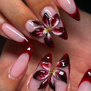 Wedding nails ,Flower Nails hand painted nail,custom press on nails,3D Nails,Tulips Nails,Acrylic Nails  ,Fake nails,Nail Art,Floral Nails
