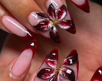 Wedding nails ,Flower Nails hand painted nail,custom press on nails,3D Nails,Tulips Nails,Acrylic Nails  ,Fake nails,Nail Art,Floral Nails