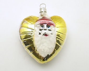 Vintage Christmas Glass Ornament Santa on Heart West Germany