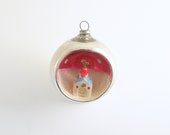 Vintage Christmas Glass Ornament Scenic Ornament Church Concave