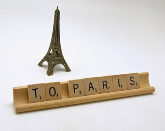 RESERVED for Shannon Vintage Wood Scrabble Tiles Wood Stand To Paris Eiffel Tower