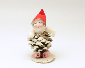 Vintage Christmas Decoration Pine Cone Elf Gnome Santa