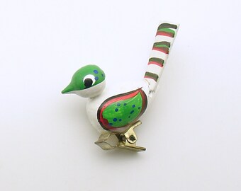 Vintage Christmas Wood Ornament Clip On Bird