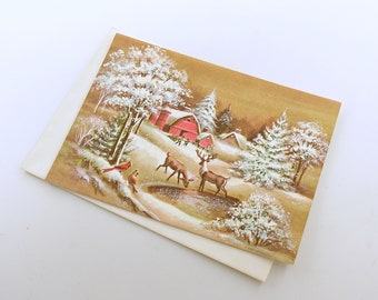 Vintage Christmas Card Old Red Barn