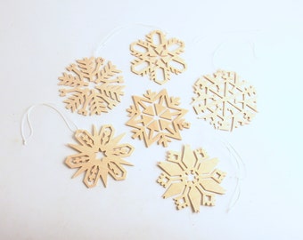 Vintage Christmas Ornaments Wood Snowflakes Erzgebirge Germany