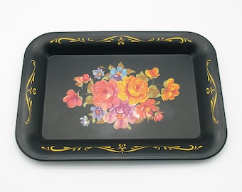 Vintage Tole Tray Flowers Metal Tip Tray