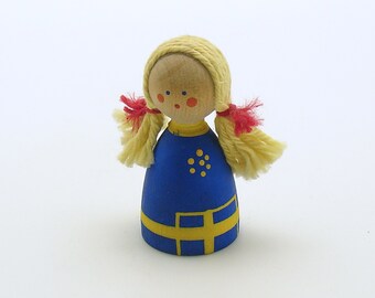 Vintage Miniature Wood Doll Girl Sweden