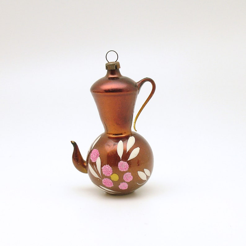 Vintage Christmas Pink Glass Ornament Coffee Pot