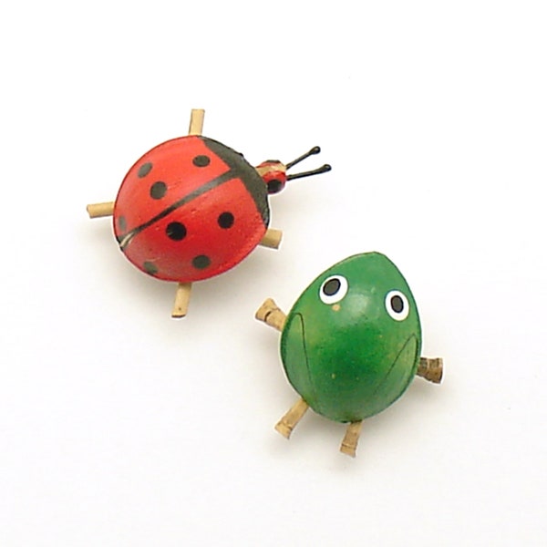 Vintage Wood Ladybug Frog Bobble Head Nodder