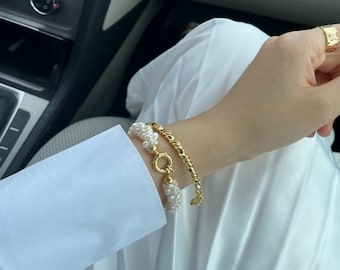 Zoetwaterparelarmband, 18k verguld, huwelijksjuwelencadeau