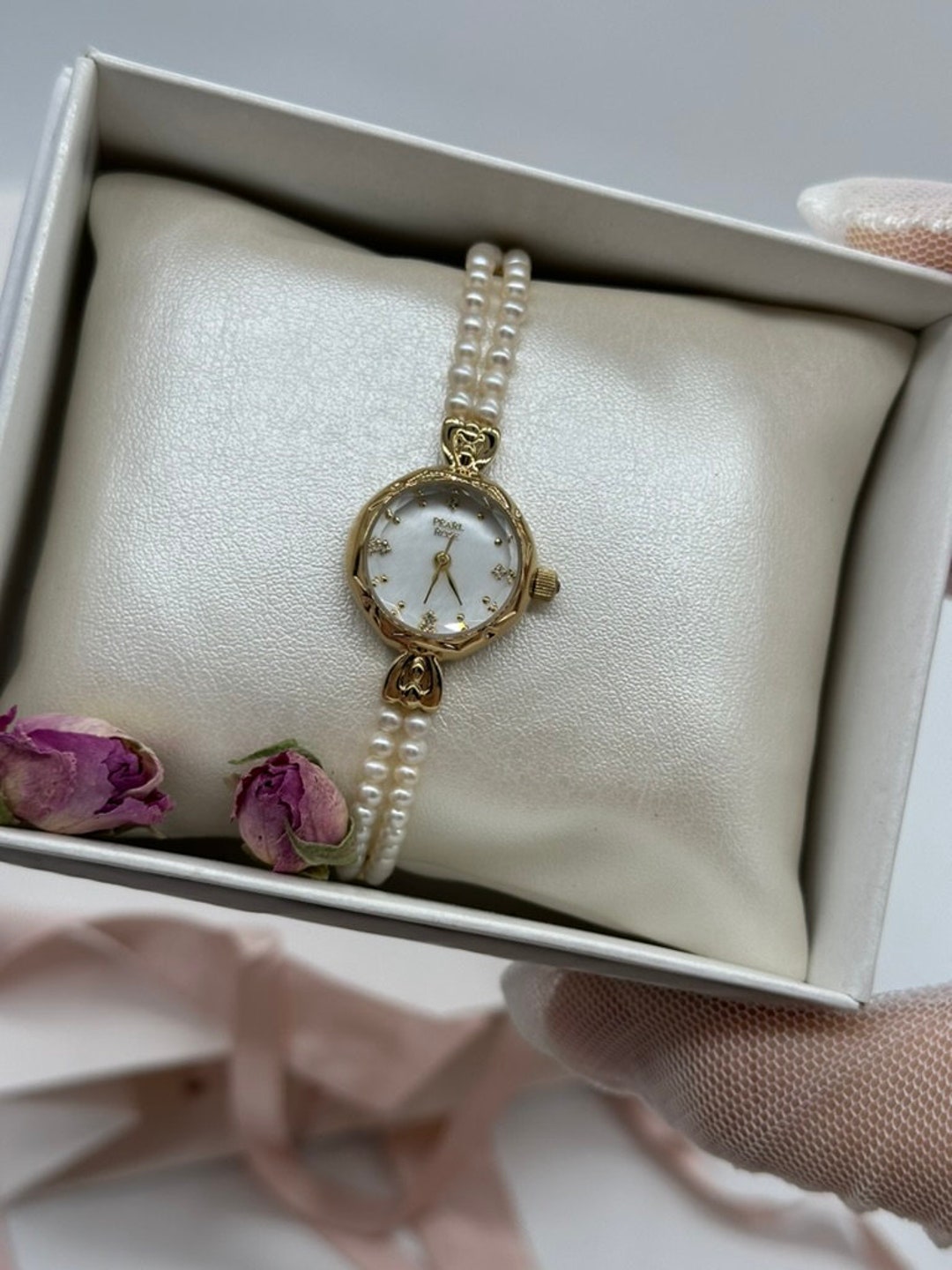 Beaded Chic Pearl Watch, Classic Pearl Watch, Dainty Real Pearl Watch ...