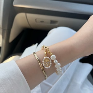 White Beaded Pearl Bracelet, Chic Pearl Bracelet, Gold Filled Pearl Bracelet, Real Rose Pearl Bracelet, Delicate Pearl Jewelry, Gift for Her