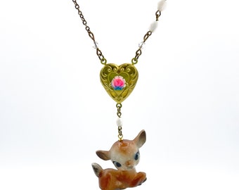 Vintage Deer Figurine Necklace