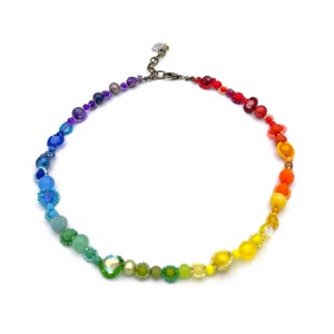 Rainbow Beaded Flower Choker 17&quot;