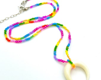 Rainbow Crescent Horn Necklace