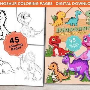 45 Easy Dinosaur Coloring Pages | Coloring for Small Kids | Preschoolers Toddlers Activities | Homeschool Coloring Book | Digital Download