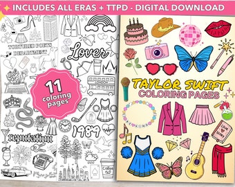 Swiftie Eras Coloring Pages | Printable Taylor Coloring Book | Digital Download Print at Home | Taylor Coloring Book | TTPD Merch