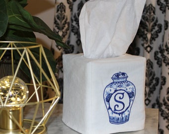 Custom Monogram Chinoiserie Ginger Jar Tissue Box Cover- Always free shipping- no minimum