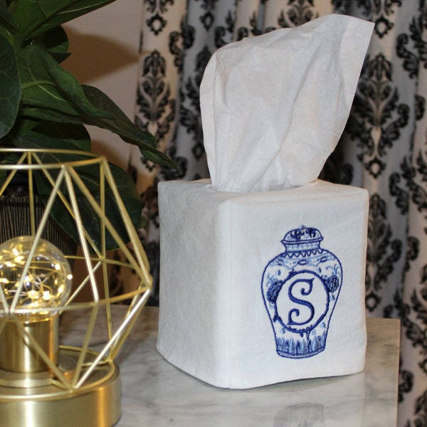 Custom Monogram Chinoiserie Ginger Jar Tissue Box Cover- Always free shipping- no minimum