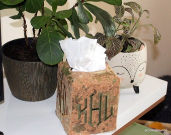 Custom Personalized Monogram  Cork Tissue Box Cover- Always free shipping- no minimum