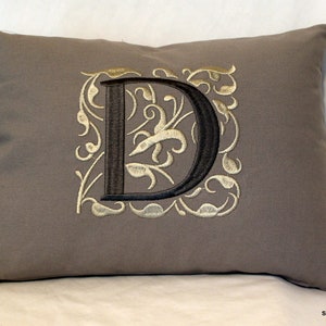 Custom Large Single Letter Embroidered Monogram Pillow -16 by 12"- Great Gift Idea-  Complete Pillow or Pillow Cover -Always Free Shipping