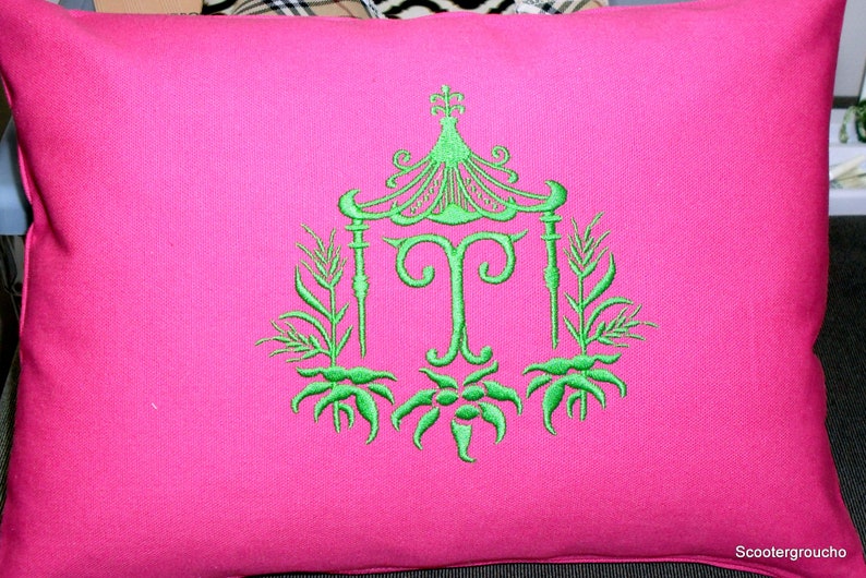 Unique Pagoda Framed Monogram Pillow 16 by 12 with or without pillow insert Great Gift Idea image 6