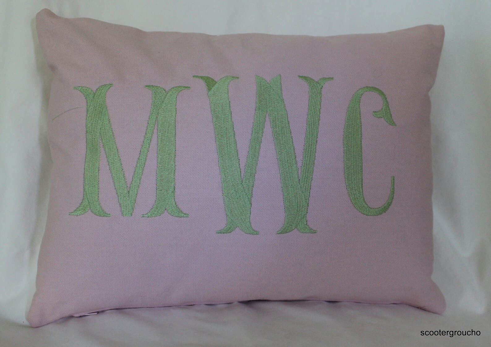 Custom Large Embroidered Monogram Pillow 16 by 12 Great Gift Idea