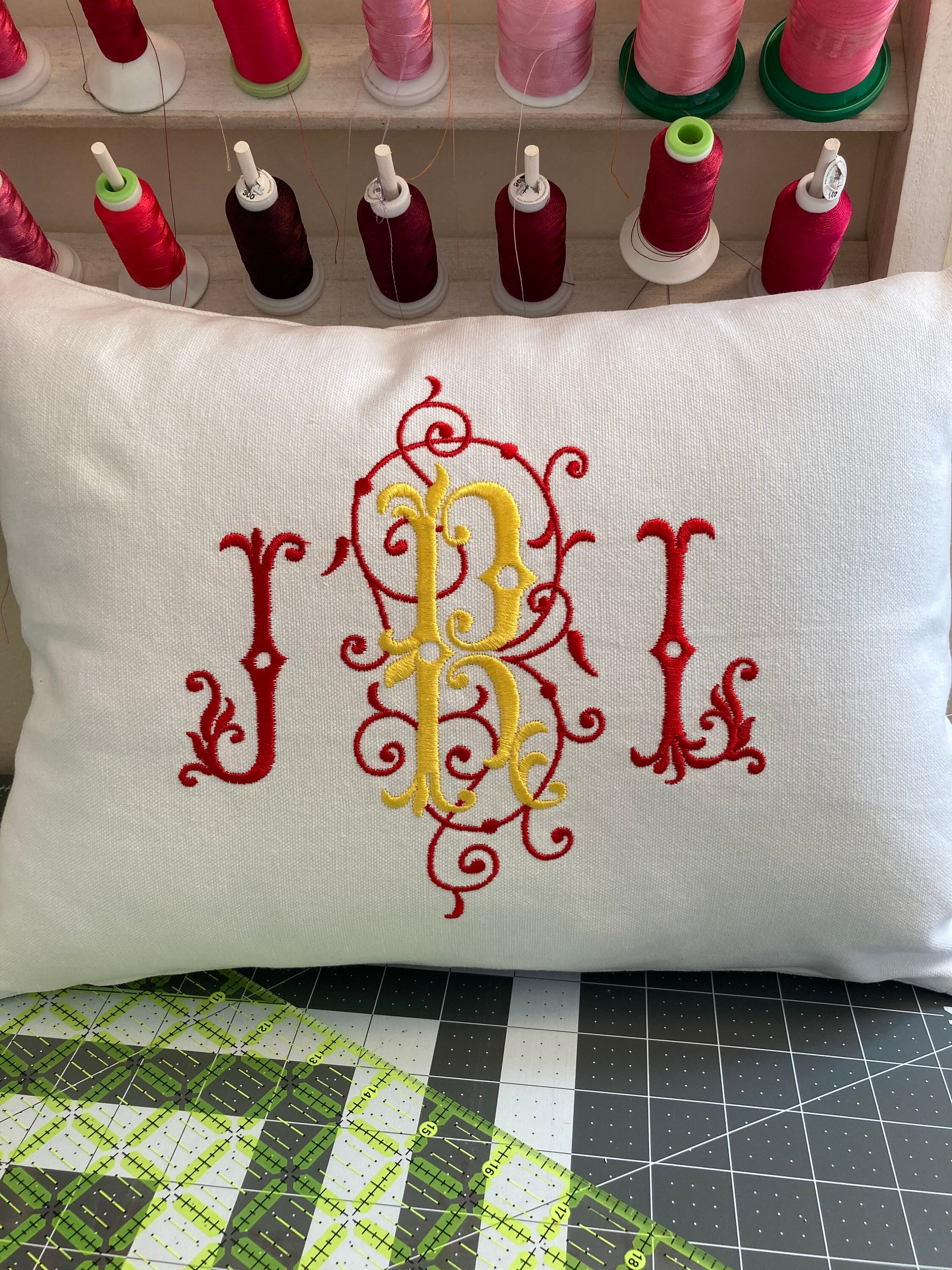 Custom Large Embroidered Monogram Pillow 16 by 12 Etsy