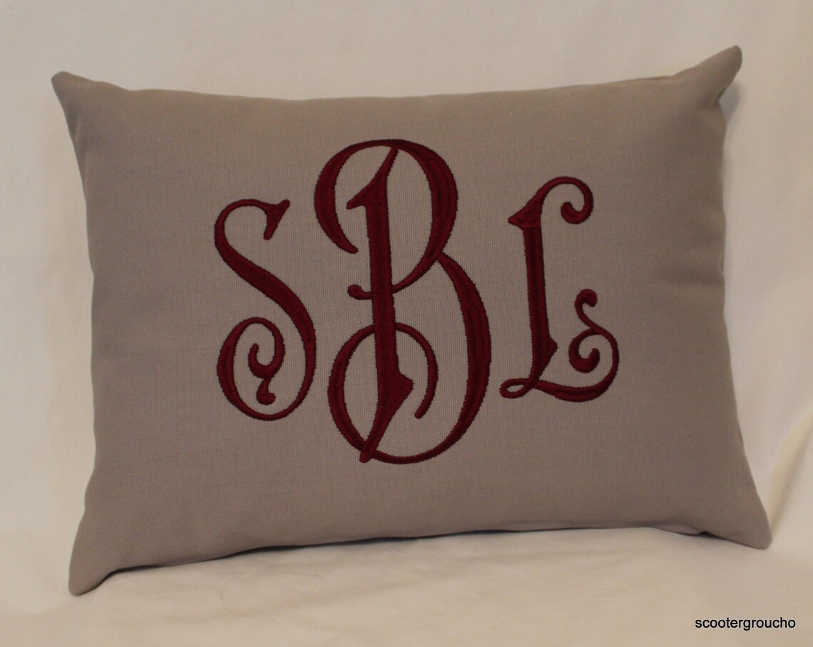 Custom Large Embroidered Monogram Pillow 16 by 12 Etsy