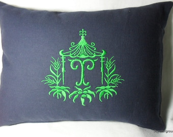 Unique Pagoda Framed Monogram Pillow -16 by 12"  with or without pillow insert- Great Gift Idea