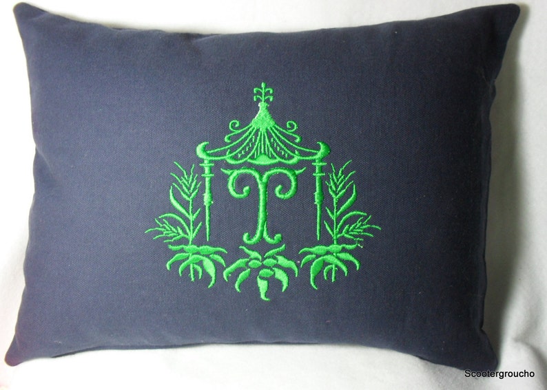 Unique Pagoda Framed Monogram Pillow 16 by 12 with or without pillow insert Great Gift Idea image 1