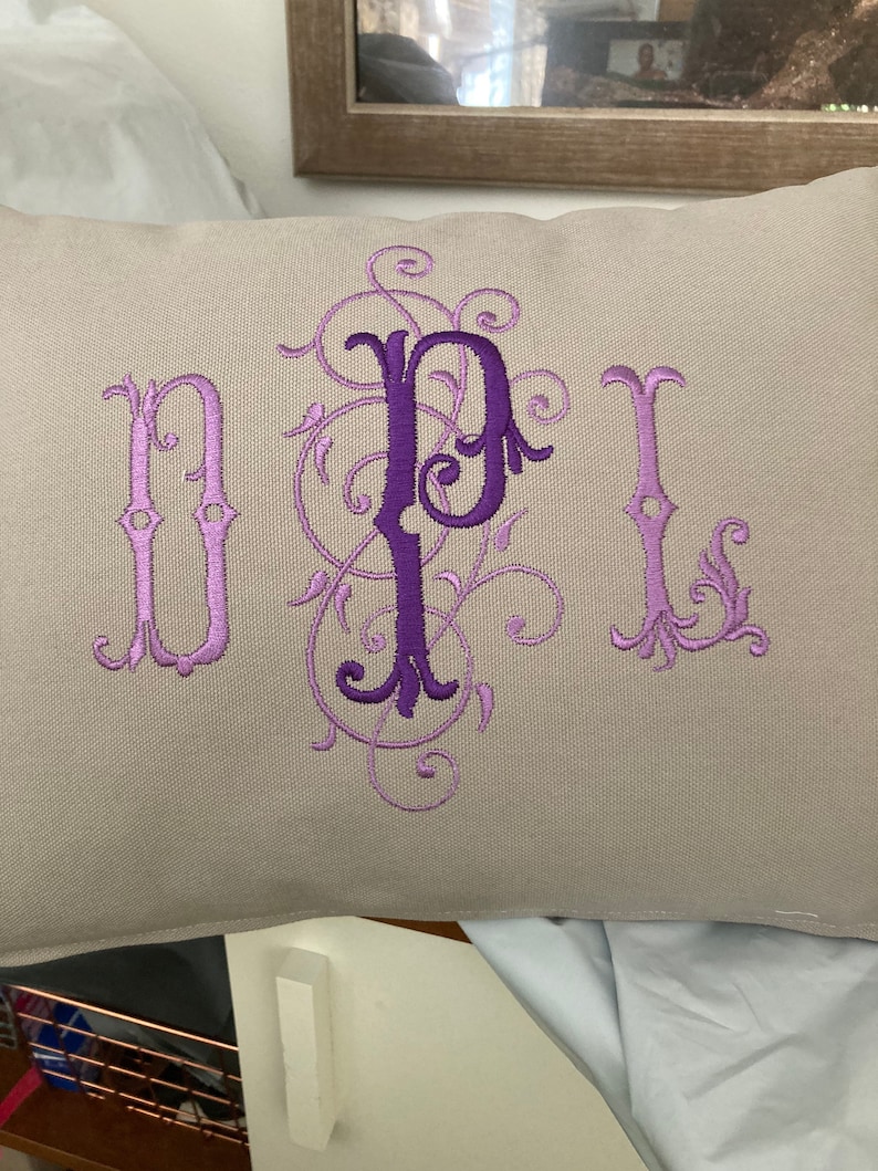 Custom Large Embroidered Monogram Pillow 16 by 12 Etsy