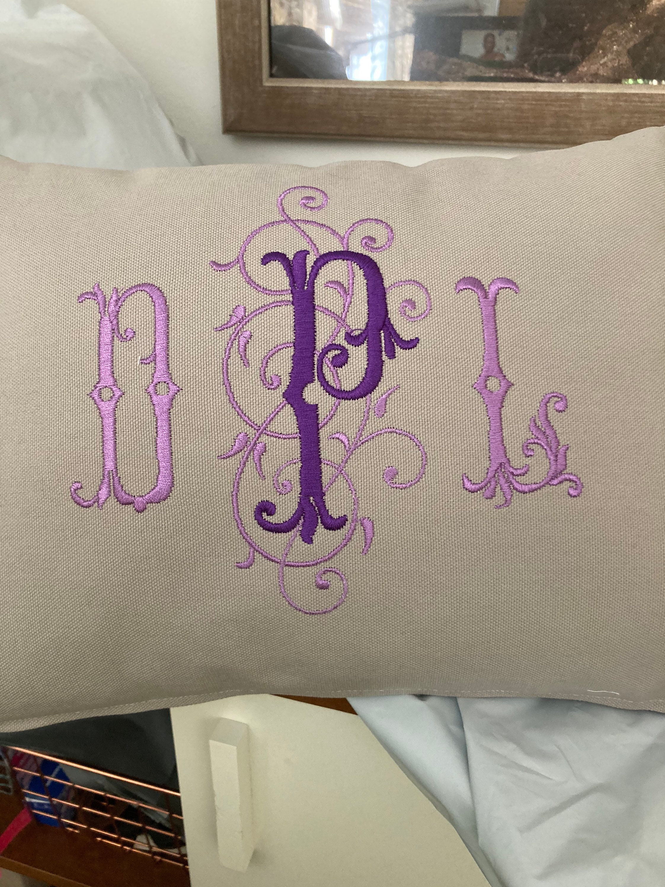 Custom Large Embroidered Monogram Pillow 16 by 12 Etsy