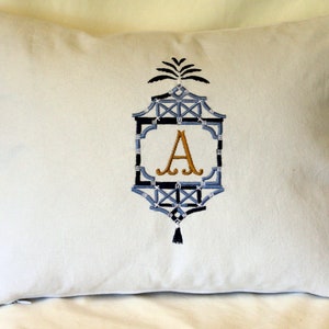 Custom Pagoda Embroidered Monogram Pillow -12&quot; by 16&quot;- Complete Pillow  -Always Free Shipping