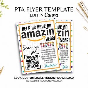 Editable Amazon Wish List Flyer Template: School PTA/PTO QR Code Sign (Digital Download)