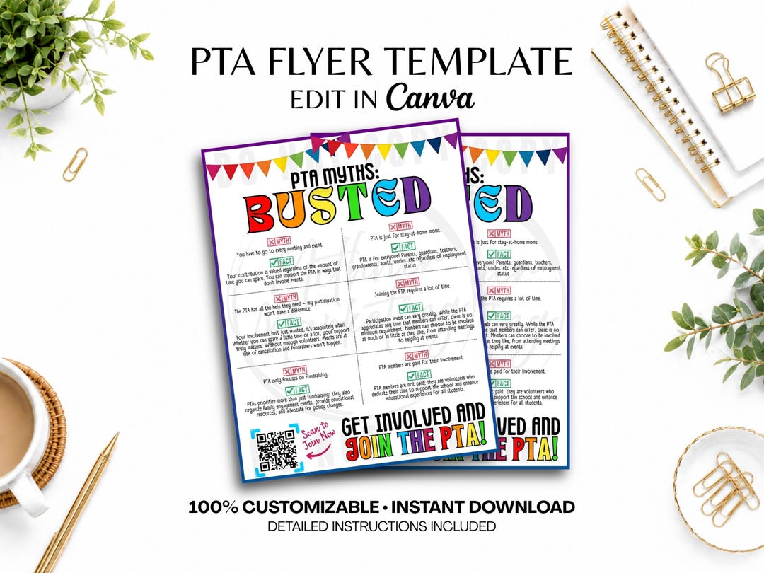 Myth Buster Example Flyer PTA Myth Busters Flyer Template: Rainbow Theme Editable Canva Design ...