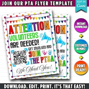 Editable PTA Recruitment Flyer Template with QR Code (Digital Download)