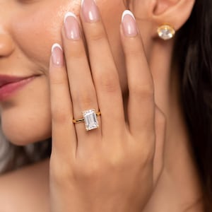 7 Carat Emerald Cut Diamond Engagement Ring – Solid Gold Proposal Ring, Lab Grown Diamond Solitaire Ring, Handmade Anniversary Gift for Her