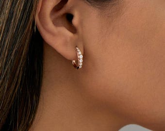 Solid Gold Lab Grown Diamond Hoop Earrings: Pavé Huggie Hoops