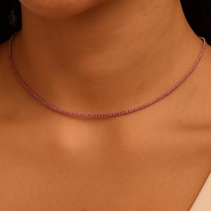 Natural Pink Sapphire Choker Tennis Necklace - 4 Carat Vivid Pink Sapphire, 14K/18K Solid Gold, Handmade Jewelry, Personalized Gift for her
