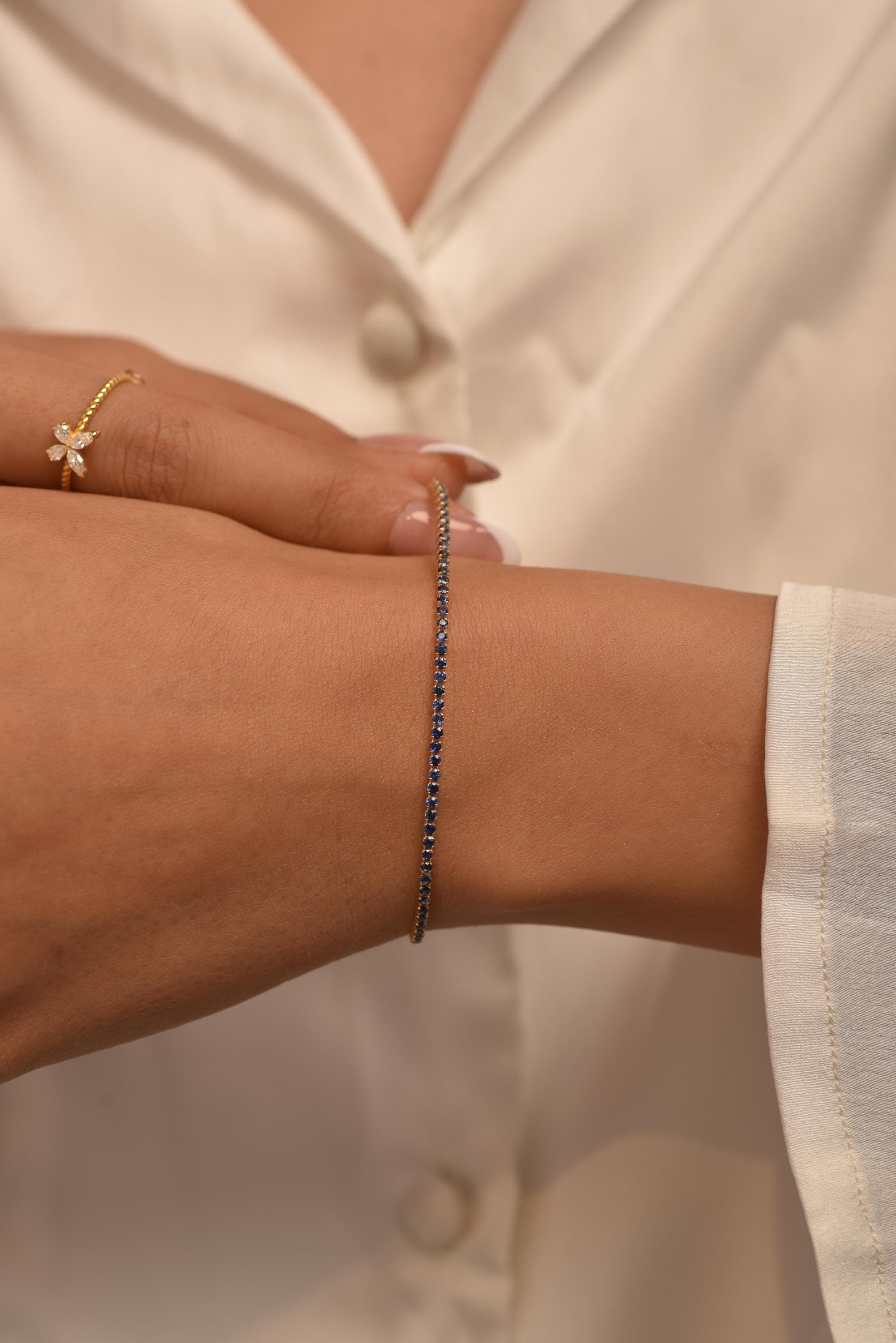 1.84 Carat Blue Sapphire Tennis Bracelet in 14K/18K Solid Gold | September Birthstone Handmade Jewelry | Birthday Anniversary Gift For Her