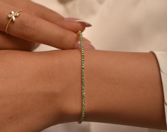 1.94 Carats Natural Emerald Tennis Bracelet in 14K Solid Gold - May Birthstone Bracelet, Minimalist Fine Jewelry, Anniversary Gift for her
