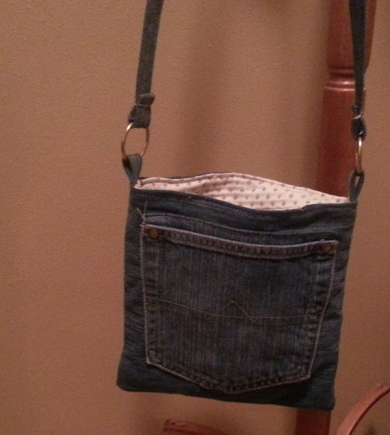 Items similar to Cute recycled denim cross body bag on Etsy