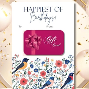 Vögel und Blumen Geburtstagsgeschenk Kartenhalter 5x7 und 4x6 printable sofort download Die glücklichsten Geburtstagsfeierwünsche