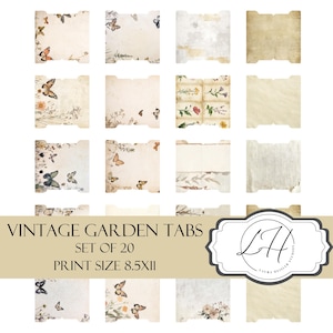 Garten Journal Tabs Bibel Tags Sofortiger Download Organizer Vintage Akzent Aufkleber Schmetterling Thema Natur Dekor Scrapbook Material Planer
