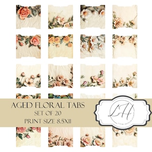 Tijdschrifttabs verouderde bloemen Tags Instant Download ongewenste dagboek vintage sticker bloementhema natuur plakboek benodigdheden originele kunsthandwerk