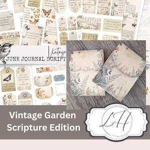 Flip Folio und Ephemera Vintage Garten Junk Journal Bundle, Sofortiger Download für künstlerische Bibel Studienbedarf & Nachdenkliche Geschenke Schrift